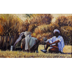 Kamran Ahmed, Harvest Break, 12 x 8 Inch, Oil On Canvas, Landscape Painting, AC-KMA-022 Kamran Ahmed, Harvest Break, 12 x 8 Inch, Oil On Canvas, Landscape Painting, AC-KMA-022